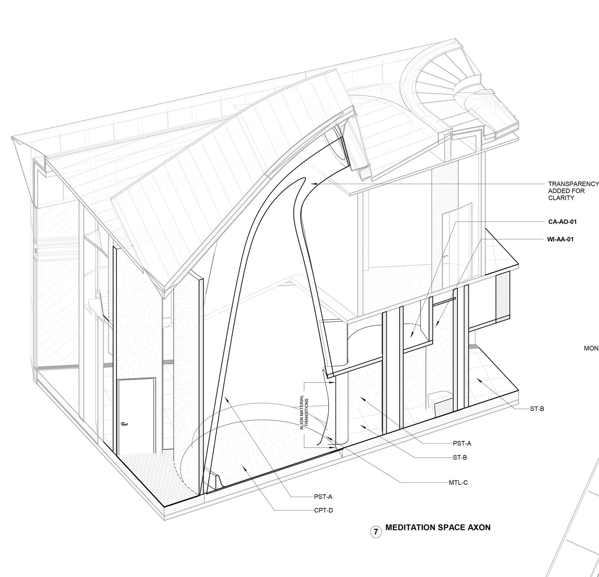 Meditation space axonometric shop drawing
