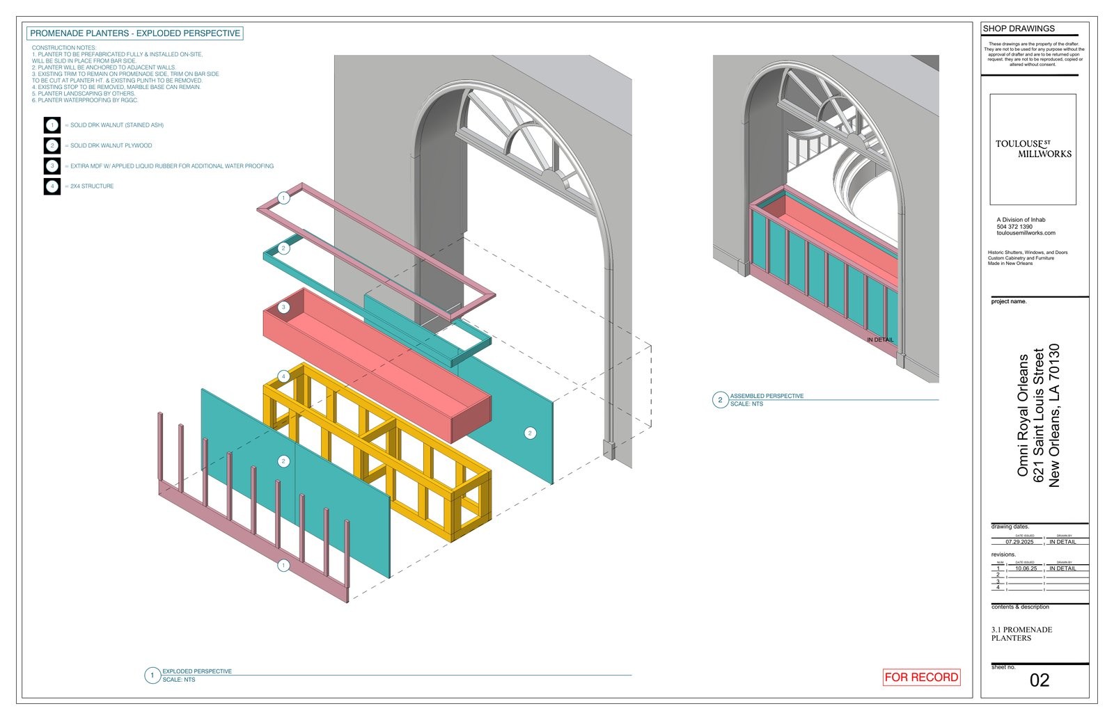 Promenade planters — exploded perspective shop drawing