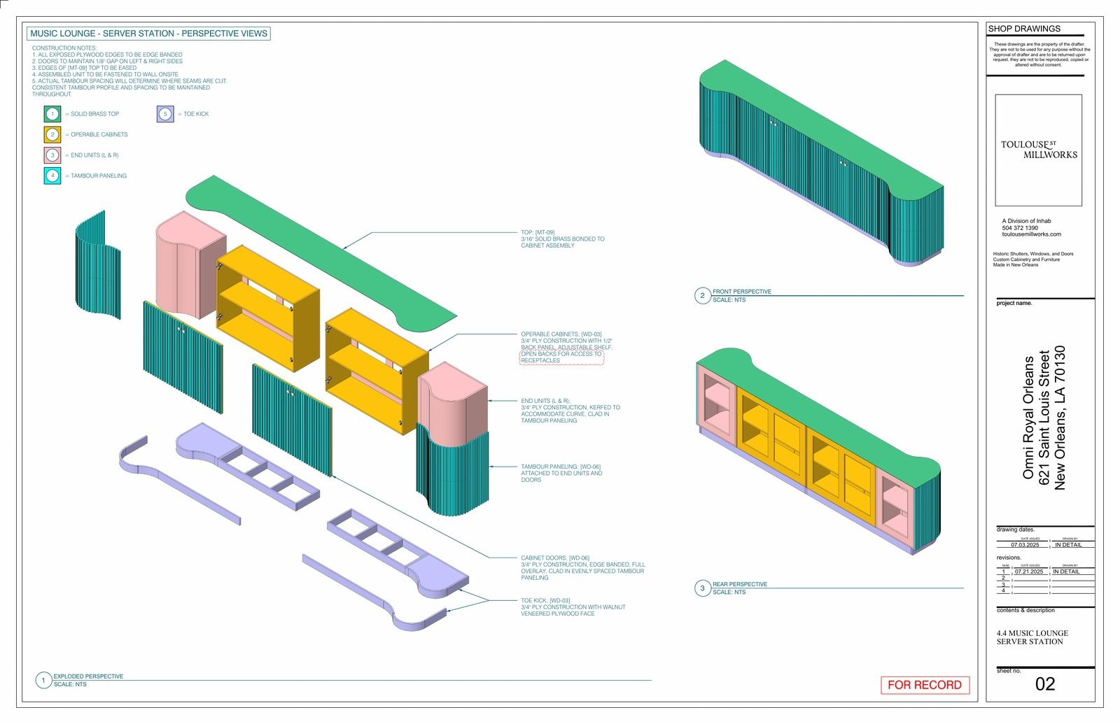 Music lounge server station — exploded perspective shop drawing